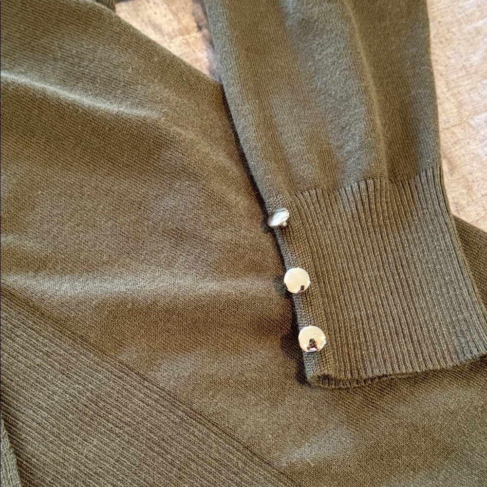 Long Open-Front Cardigan; olive green size large - Picture 4 of 11